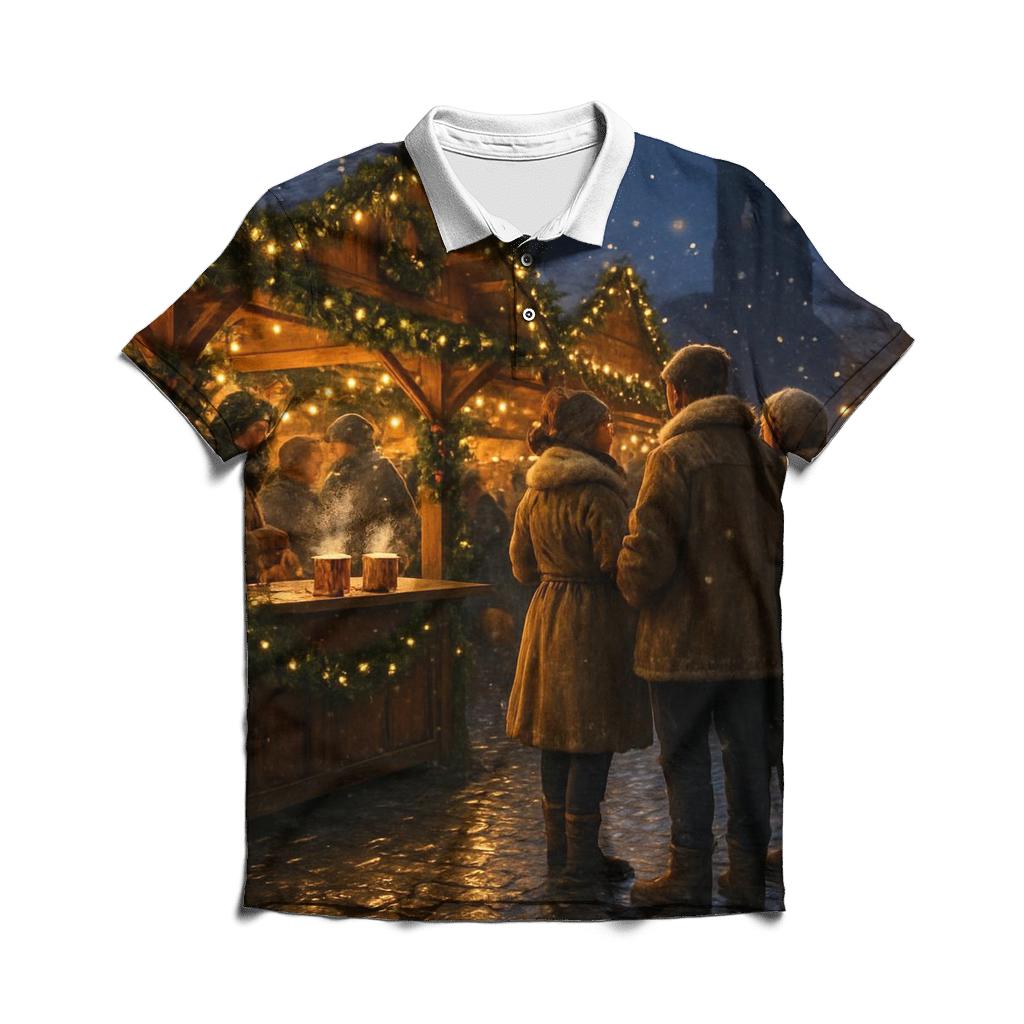 Christmas Market Lanterns Under Soft Starlight stylish collar polo tees