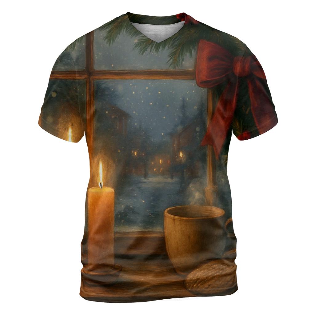 Candlelit Evergreen Window At First Snow creative print fashion shirts