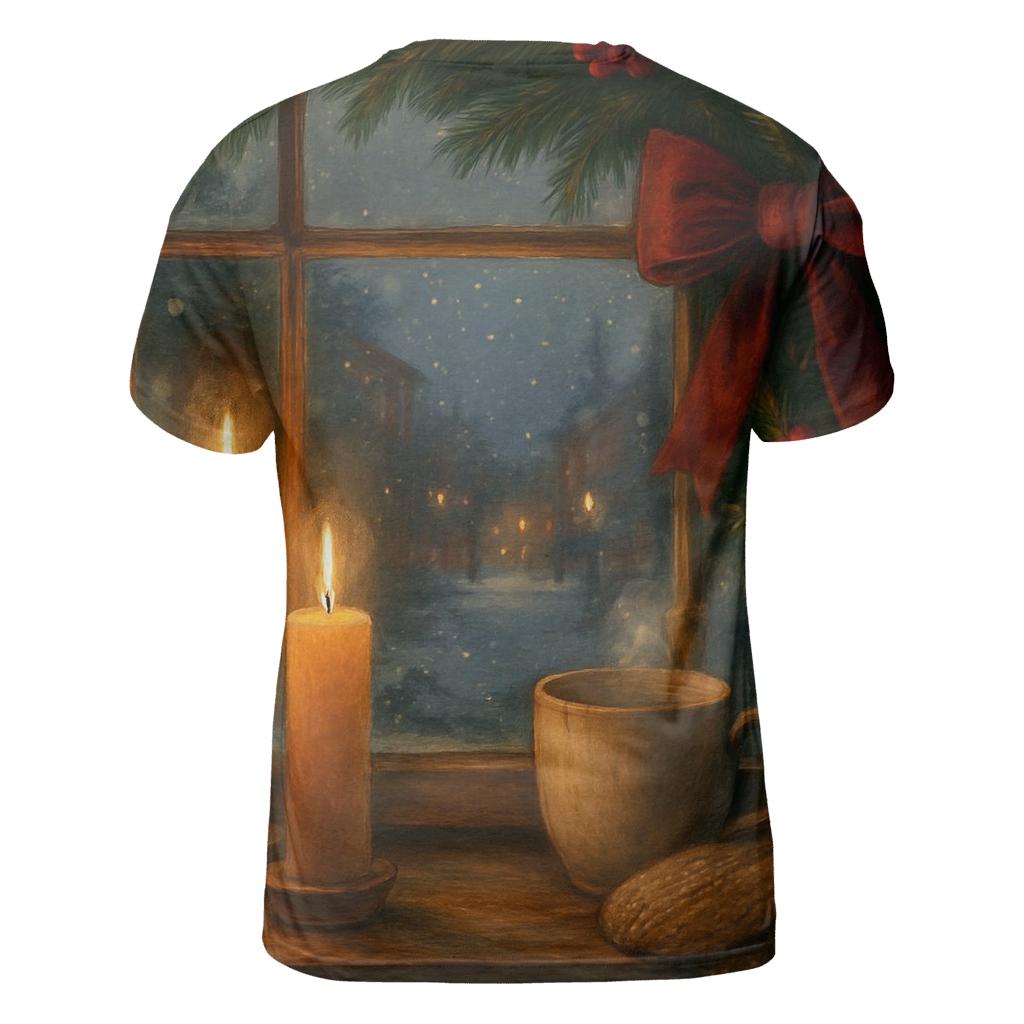 Candlelit Evergreen Window At First Snow creative print fashion shirts