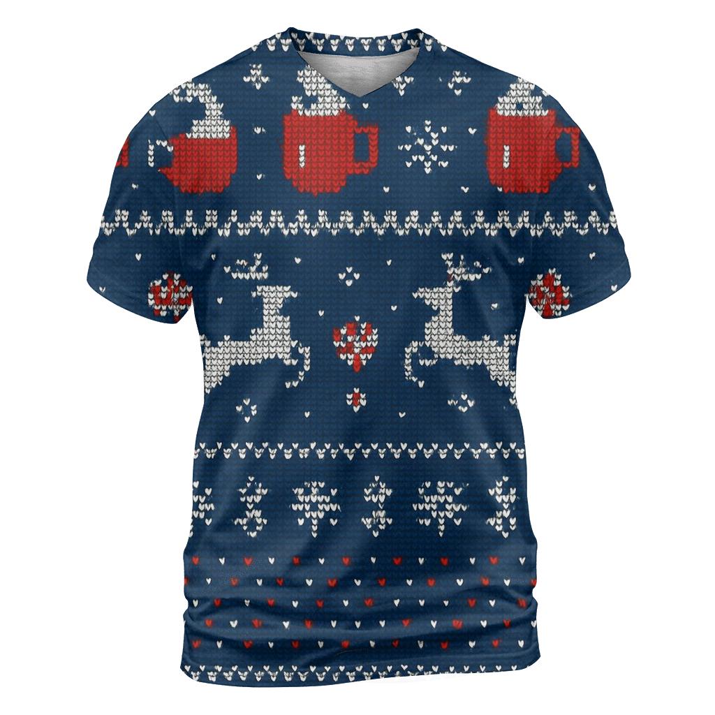 Reindeer Cocoa Mug Stripe Parade Design artistic all-over print tops