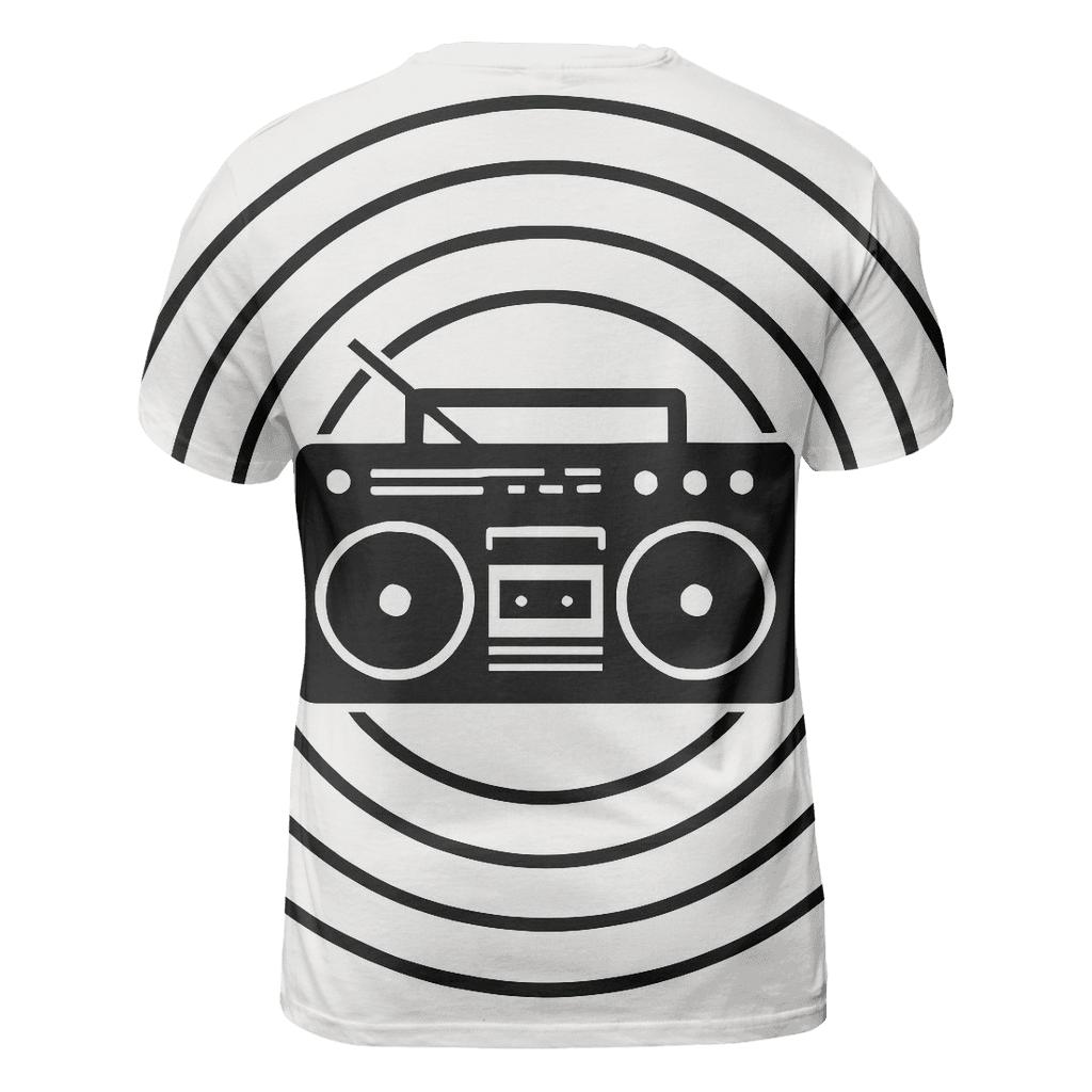 Monochrome Boombox Shadow Cast vibrant all-over design tees