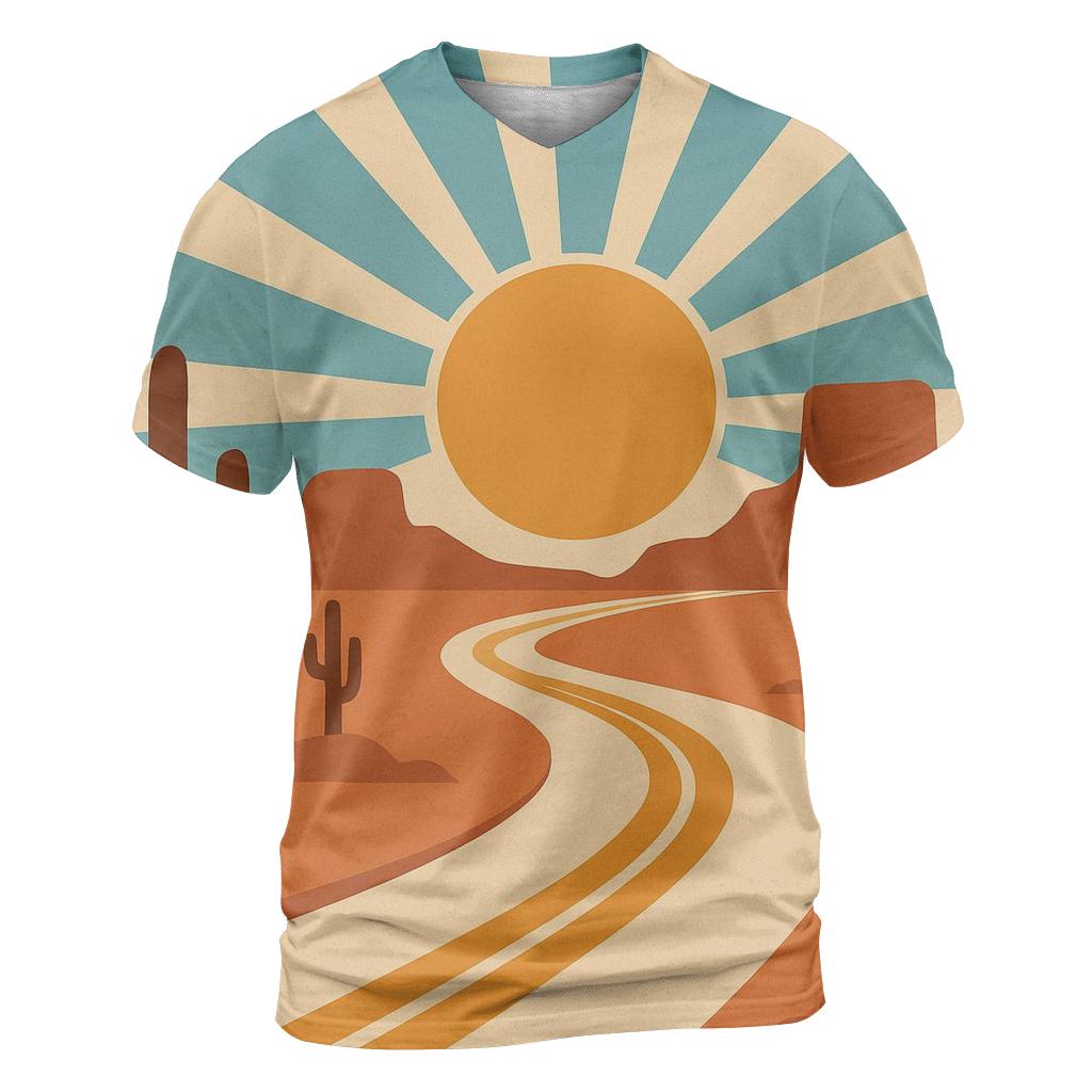 Desert Road Trip Sunburst Map vibrant all-over design tees