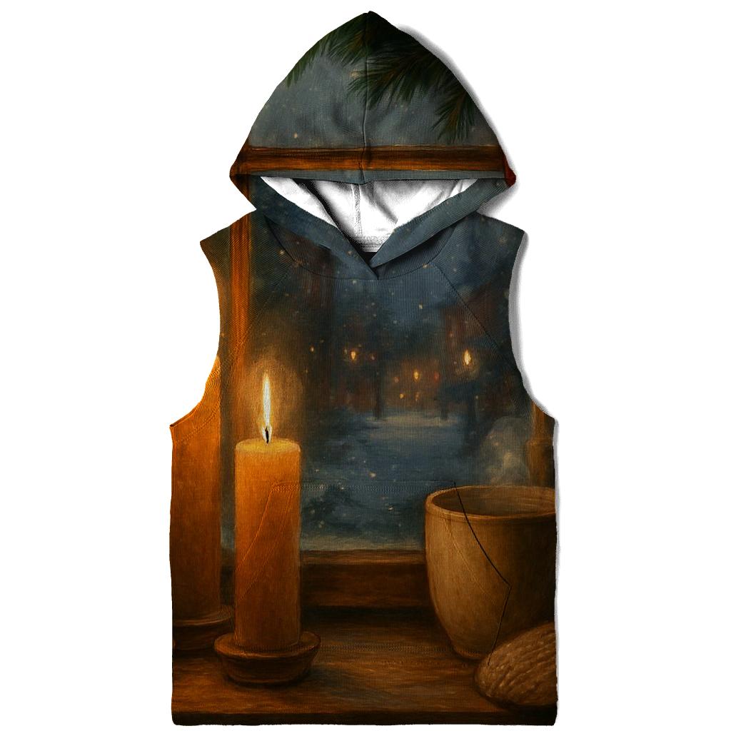 Candlelit Evergreen Window At First Snow lightweight hoodies