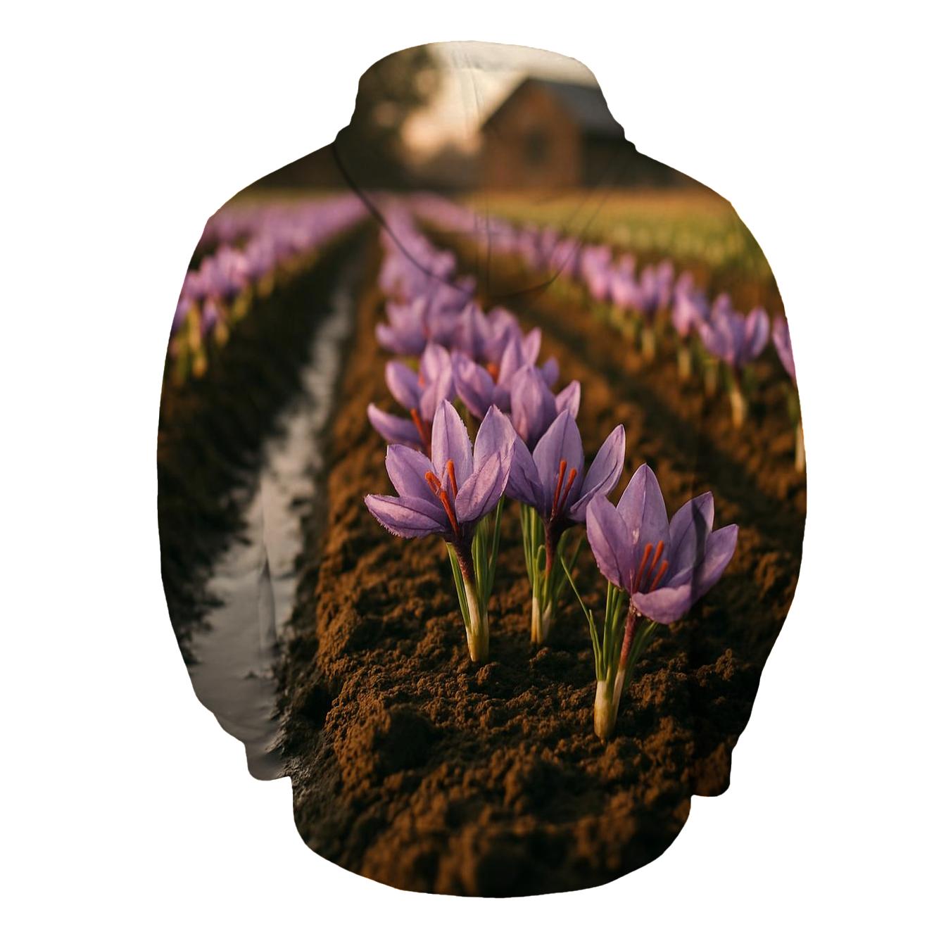 Saffron Crocus Rows After Irrigation printed hoodies