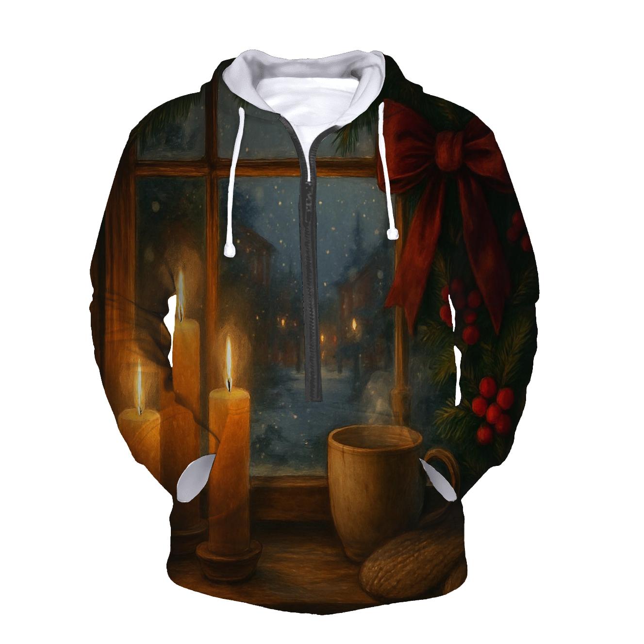 Candlelit Evergreen Window At First Snow hoodie designs