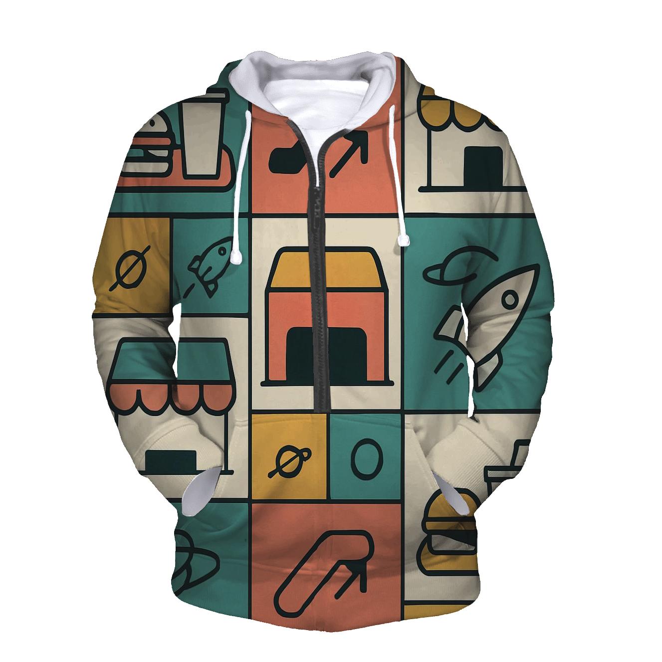 Space Mall Food Court Pattern premium hoodies