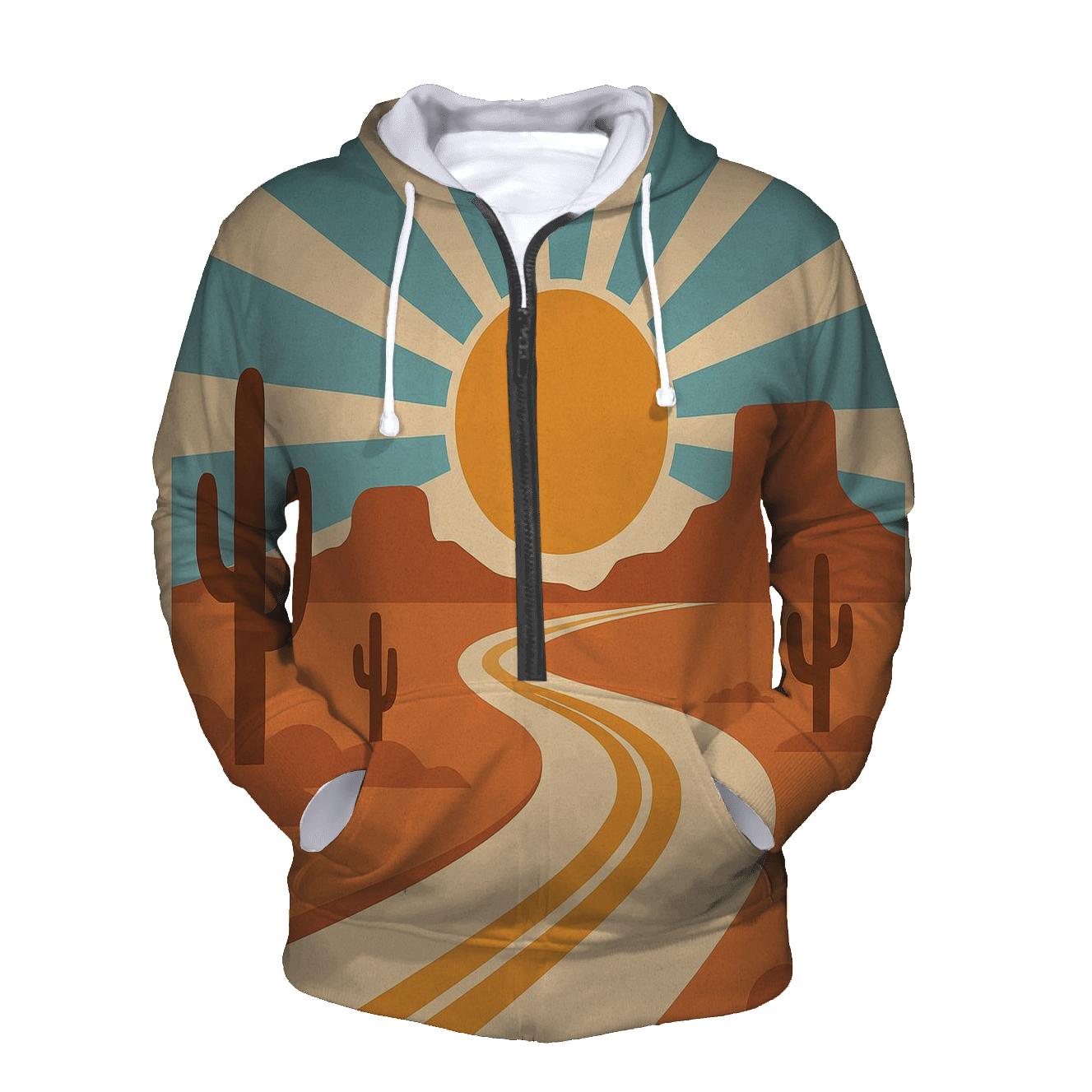 Desert Road Trip Sunburst Map designer hoodies