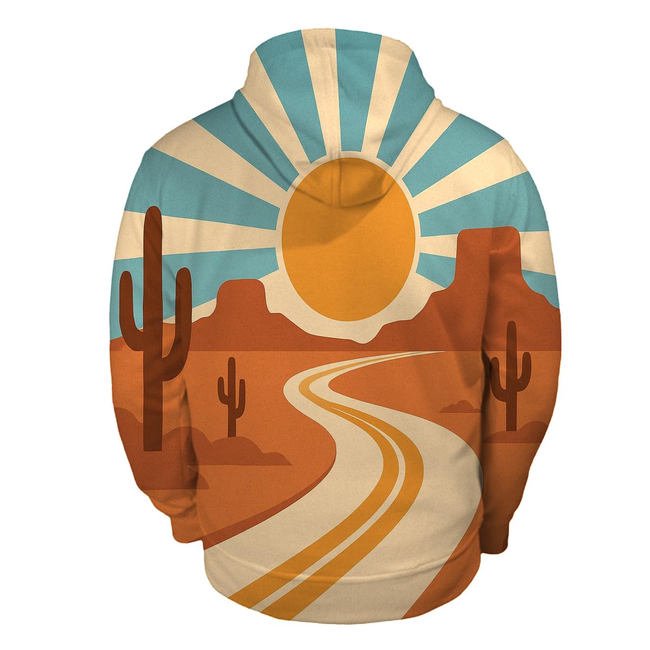 Desert Road Trip Sunburst Map designer hoodies