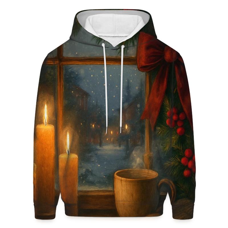 Candlelit Evergreen Window At First Snow zip-up hoodies