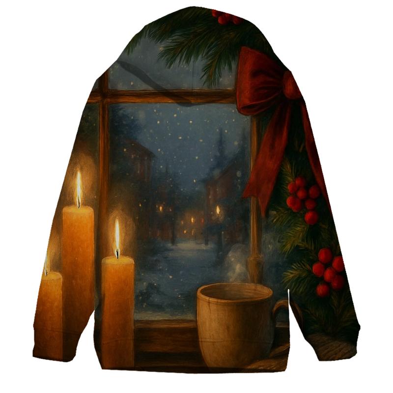 Candlelit Evergreen Window At First Snow zip-up hoodies