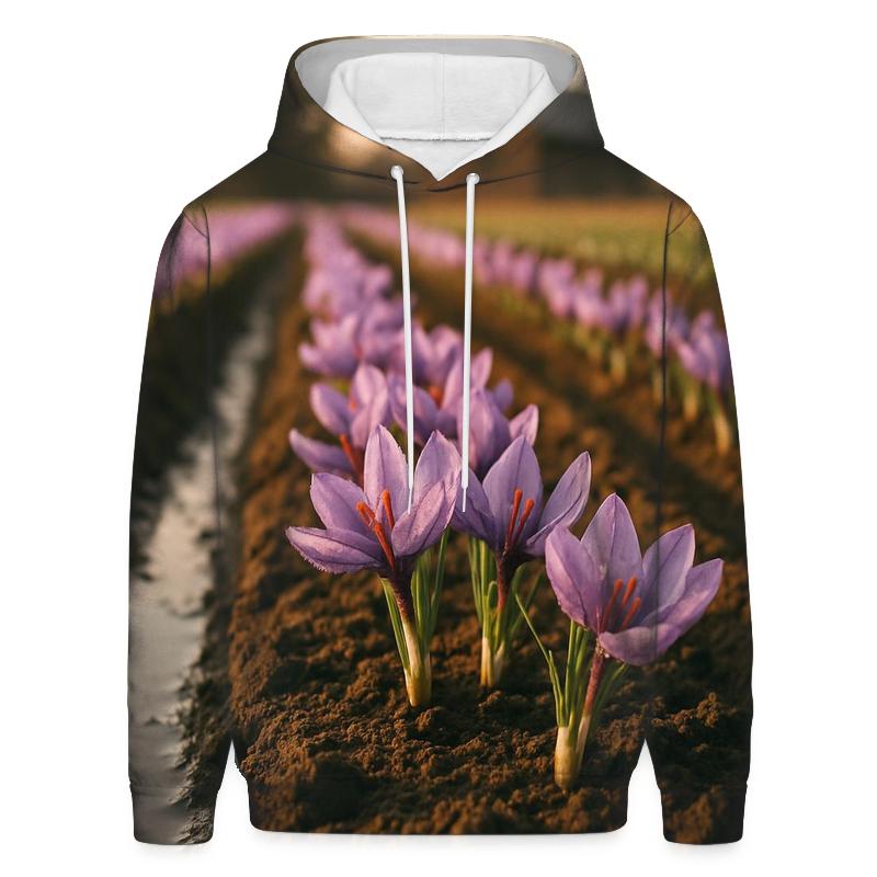 Saffron Crocus Rows After Irrigation embroidered hoodies