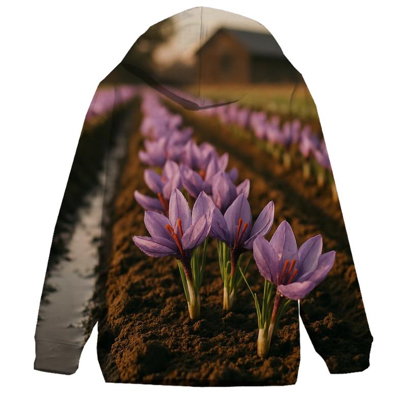 Saffron Crocus Rows After Irrigation embroidered hoodies