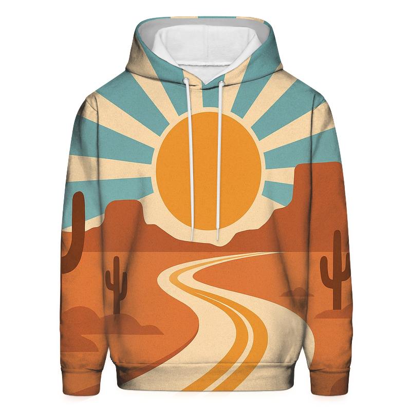 Desert Road Trip Sunburst Map premium hoodies
