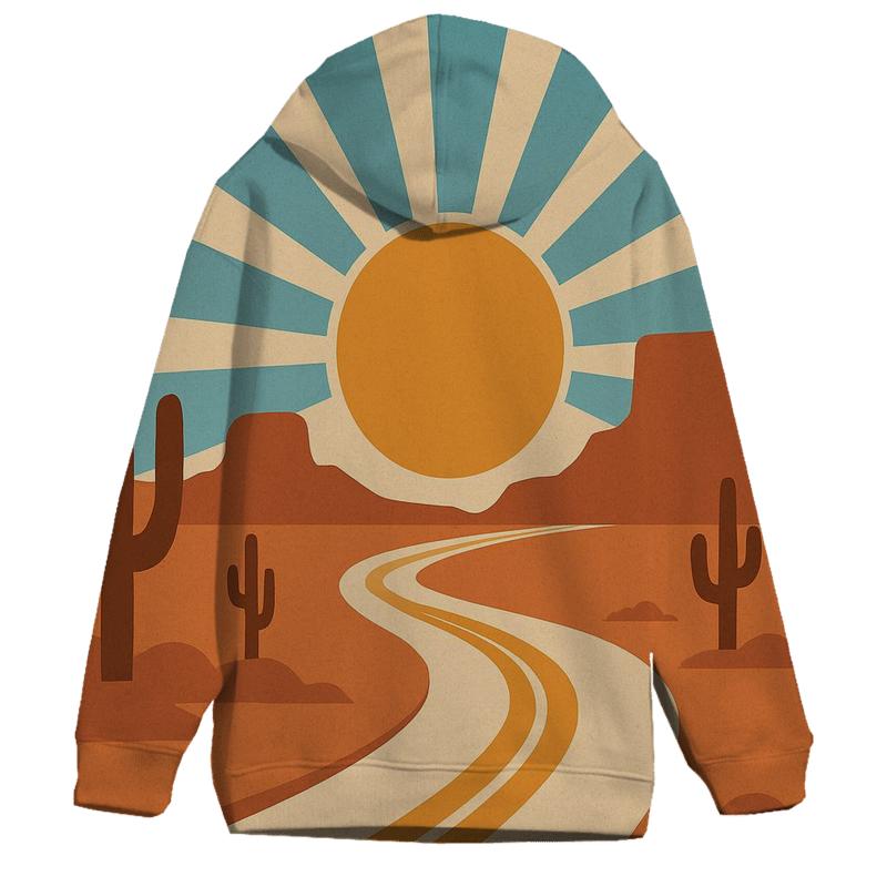 Desert Road Trip Sunburst Map premium hoodies