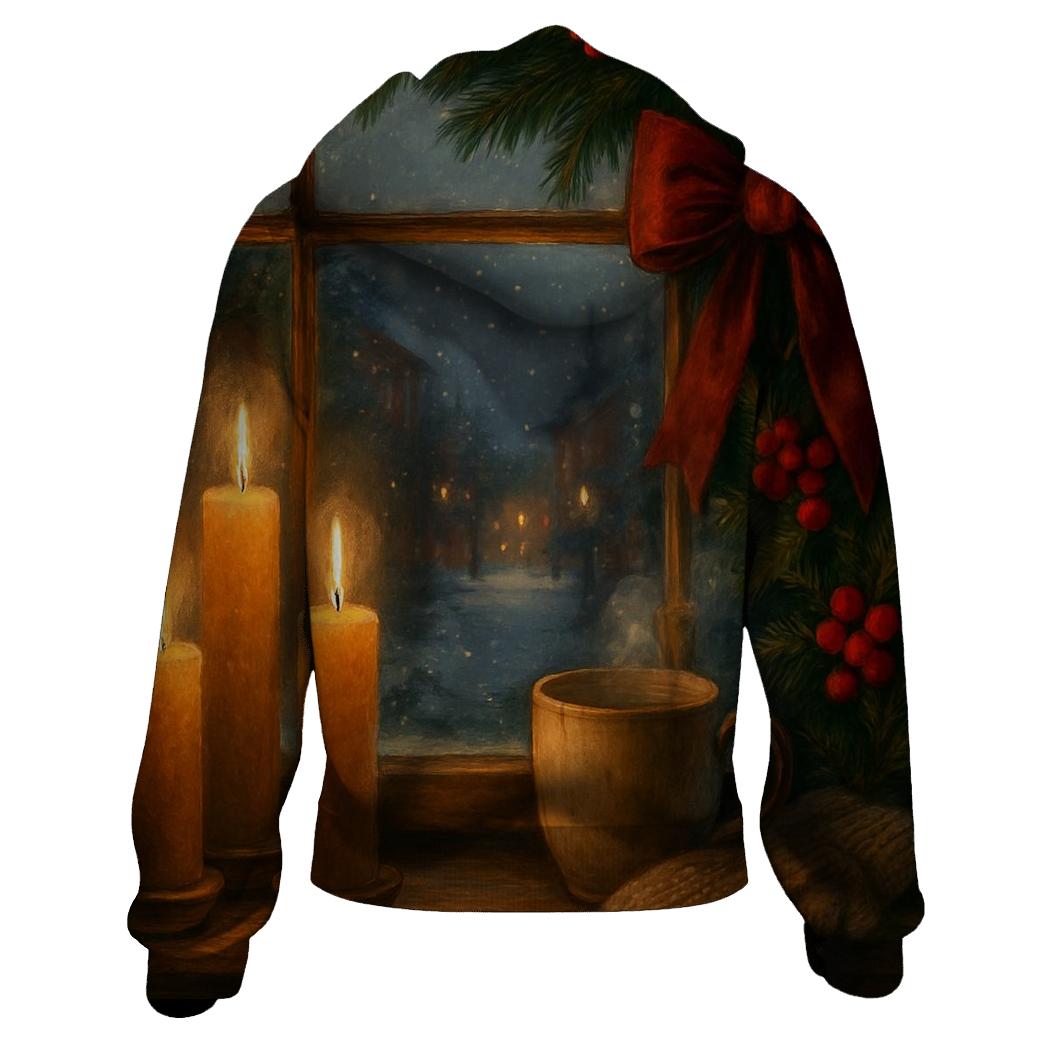 Candlelit Evergreen Window At First Snow premium hoodies