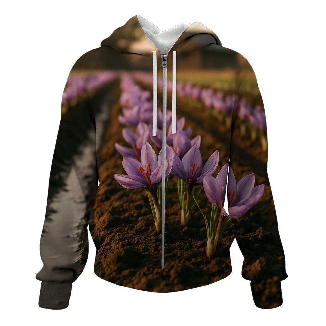 Saffron Crocus Rows After Irrigation premium hoodies