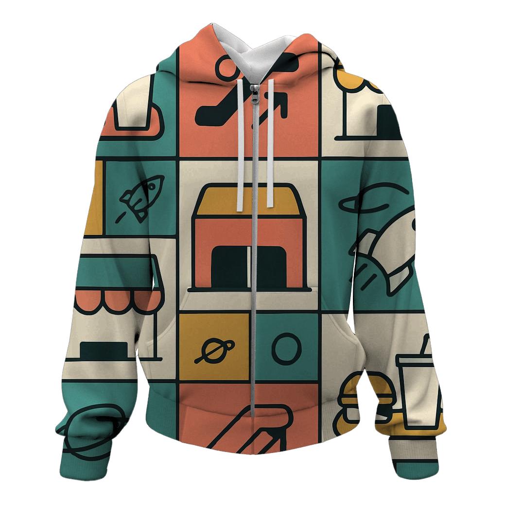 Space Mall Food Court Pattern premium hoodies