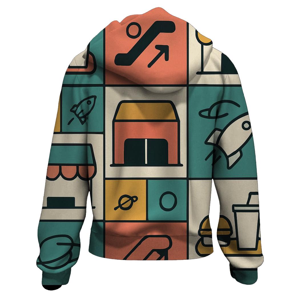 Space Mall Food Court Pattern premium hoodies