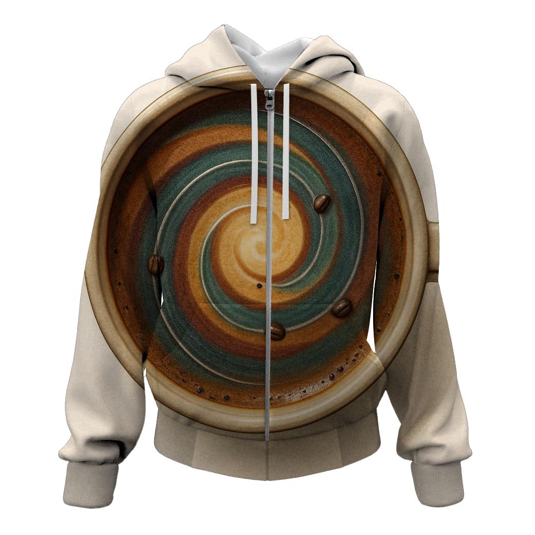 Latte Orbit Swirl zip-up hoodies
