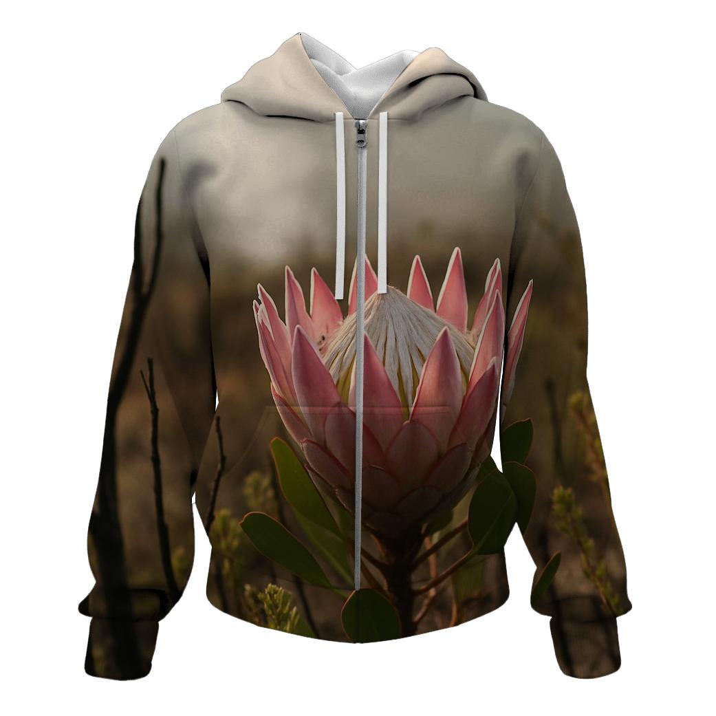 King Protea In Fynbos After A Controlled Burn embroidered hoodies