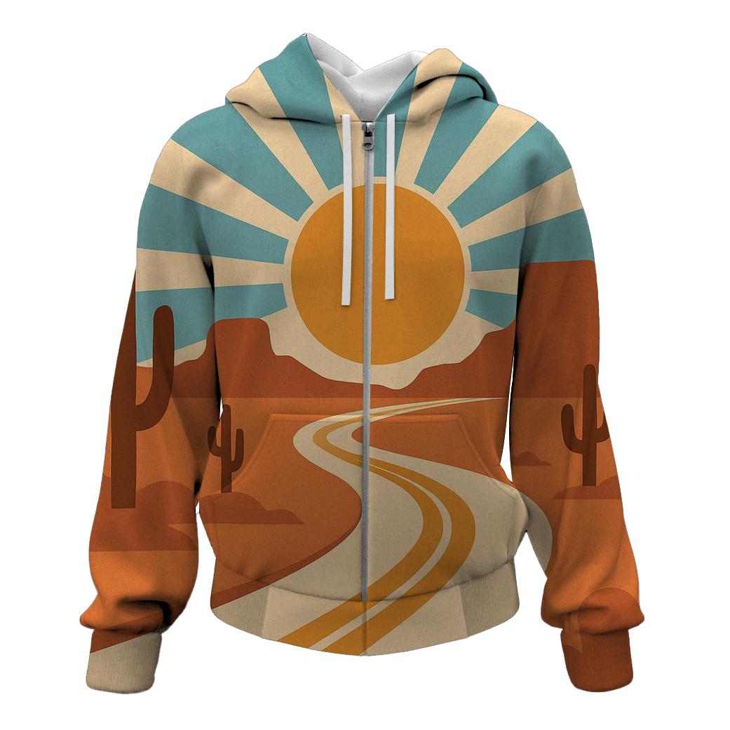 Desert Road Trip Sunburst Map hoodies fashion