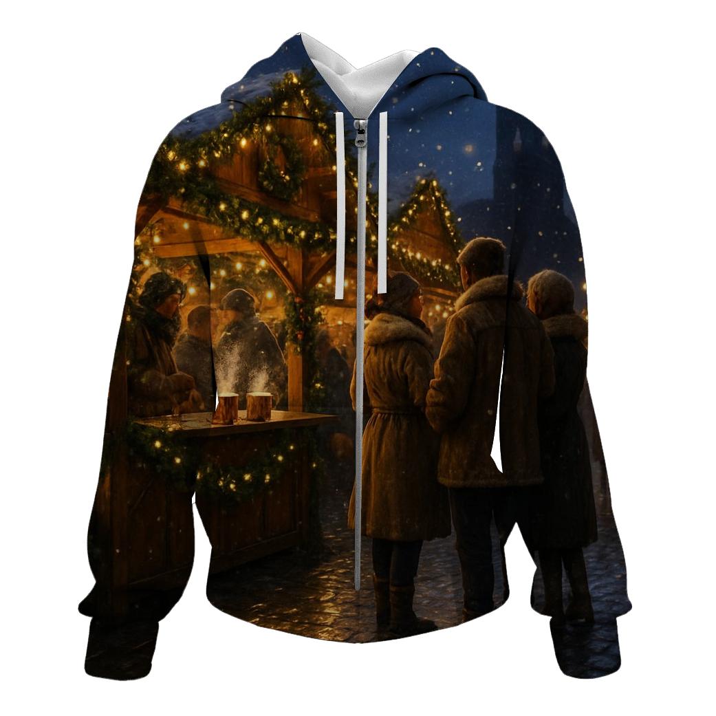 Christmas Market Lanterns Under Soft Starlight premium hoodies
