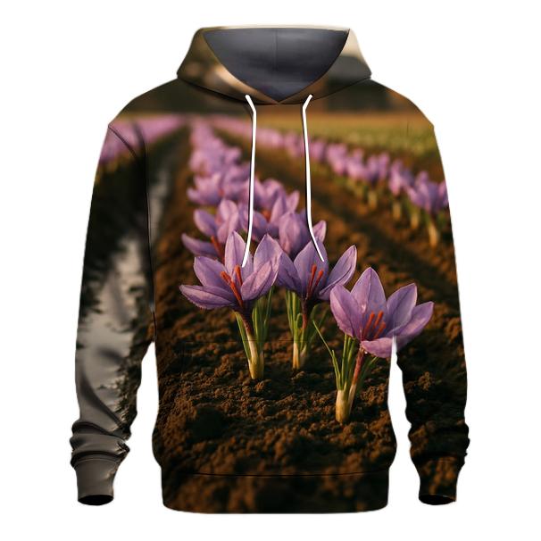 Saffron Crocus Rows After Irrigation embroidered hoodies