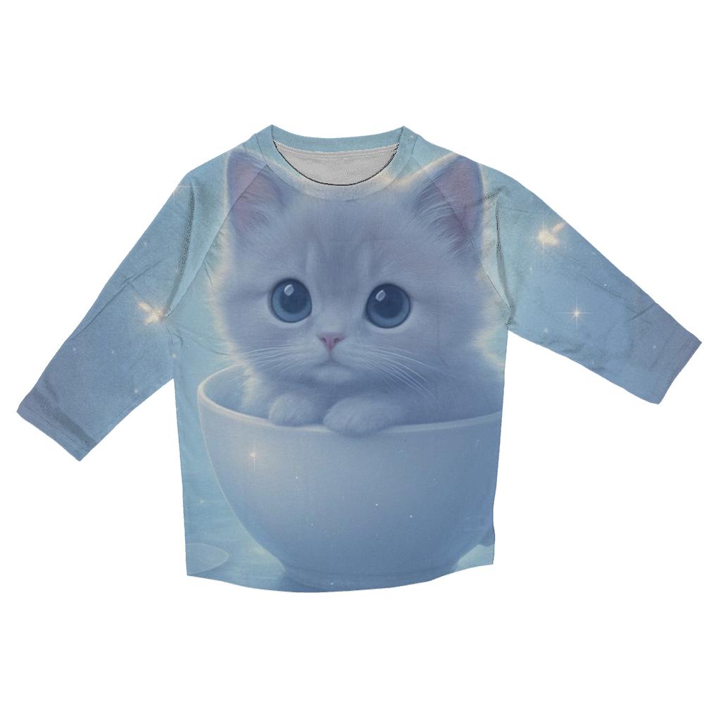 Moonlit Teacup Kitten Drift stylish quarter sleeve tops