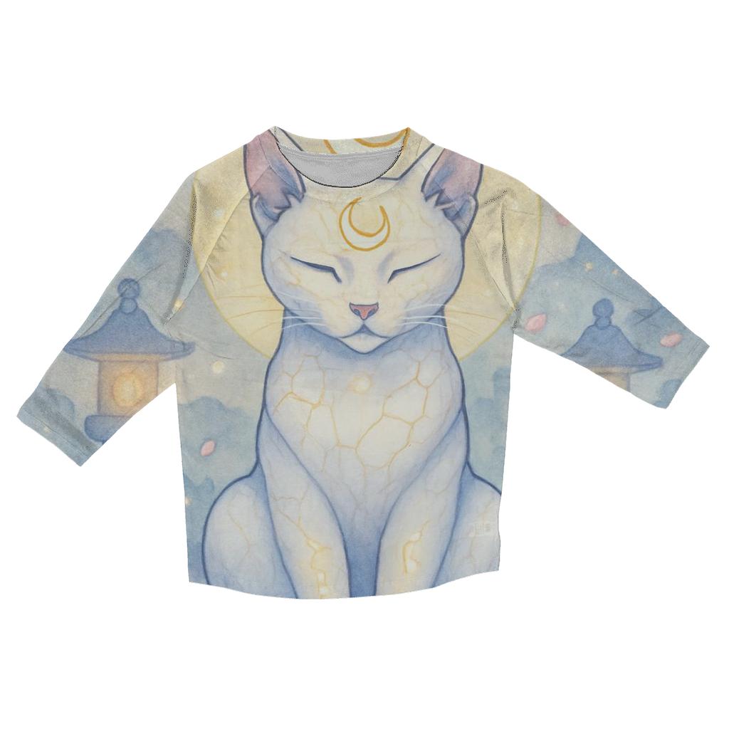 Porcelain Moon Shrine Cat printed three quarter sleeve shirts