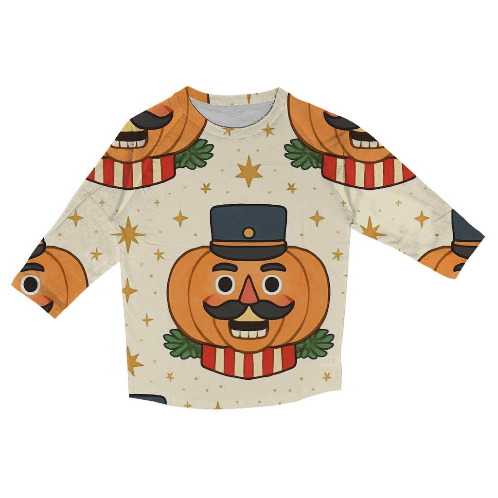 Nutcracker Pumpkin Tile Grid On Cream White Background casual three quarter sleeve shirts