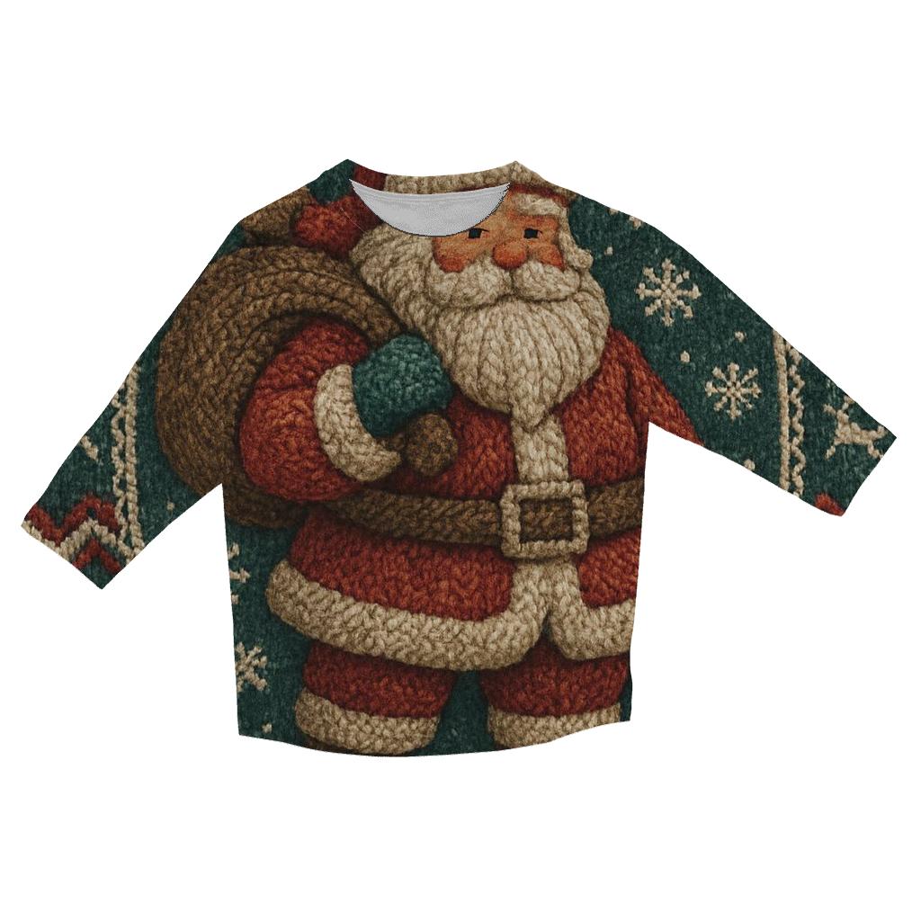 Knitted Blizzard Patch Santa casual three quarter sleeve shirts