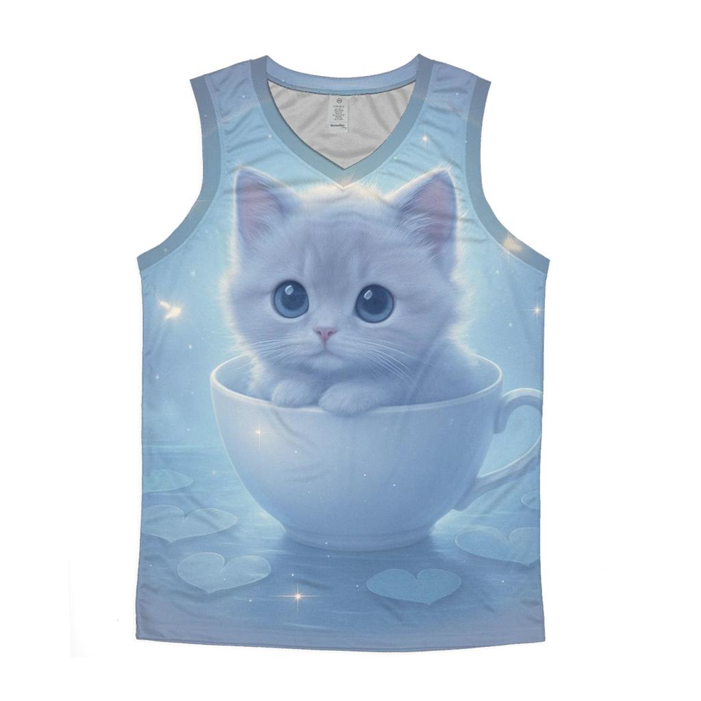 Moonlit Teacup Kitten Drift cotton sleeveless tops