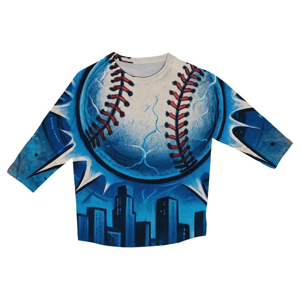 Graffiti Blue Comet Baseball Breakthrough trendy 3/4 sleeve tops
