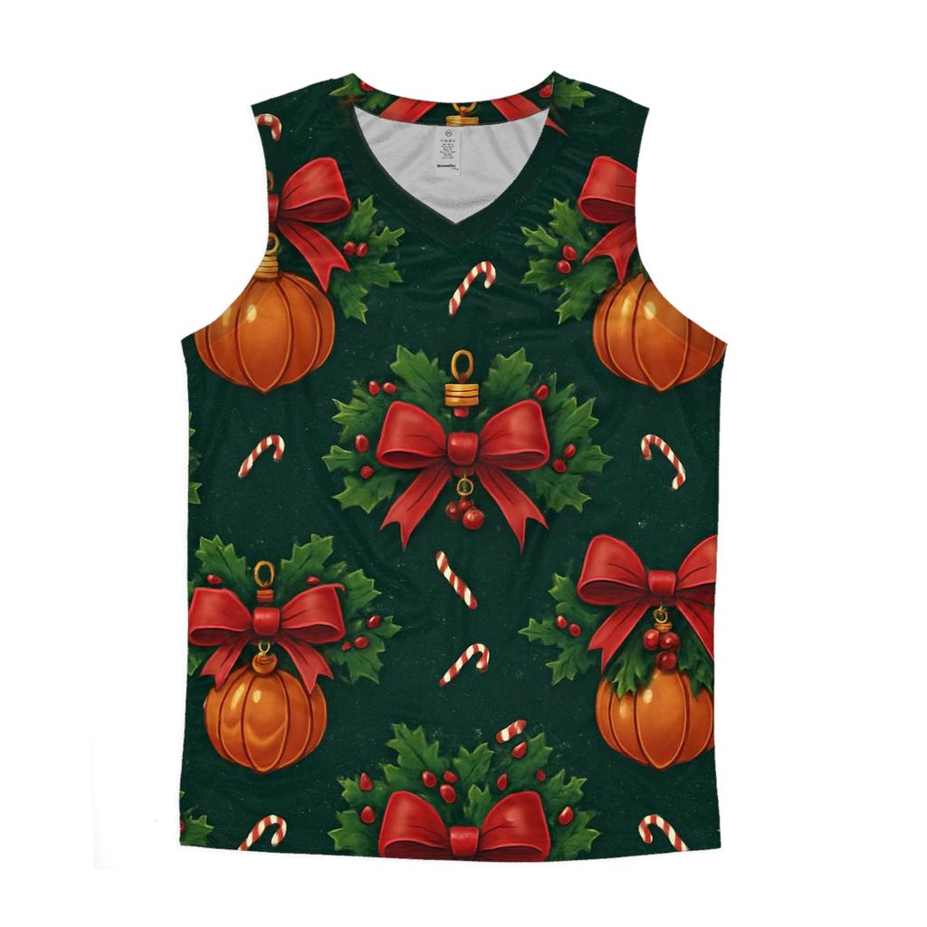 Holly Wrapped Pumpkin Ornament Lattice On Midnight Green Background trendy fitted tank tops