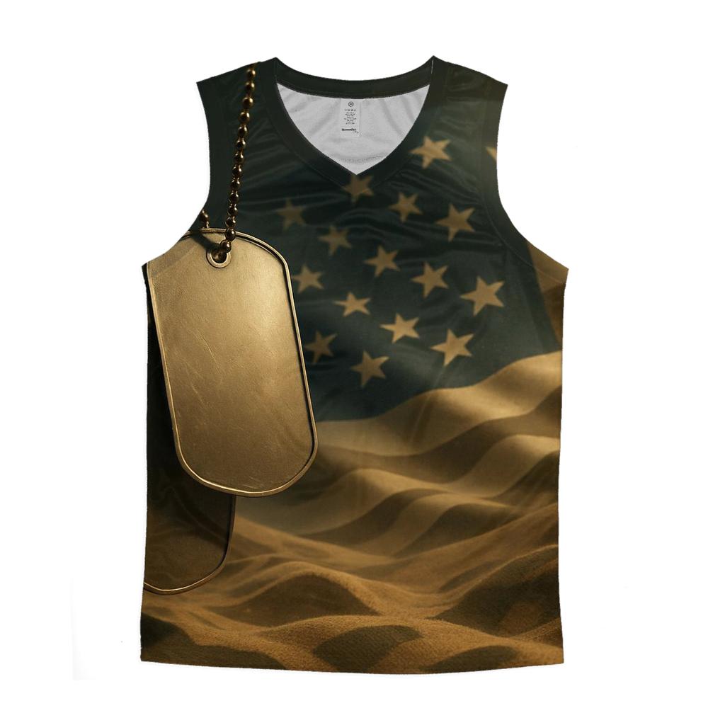 Dog Tags Over Desert Camo Flag Mirage casual summer tank tops