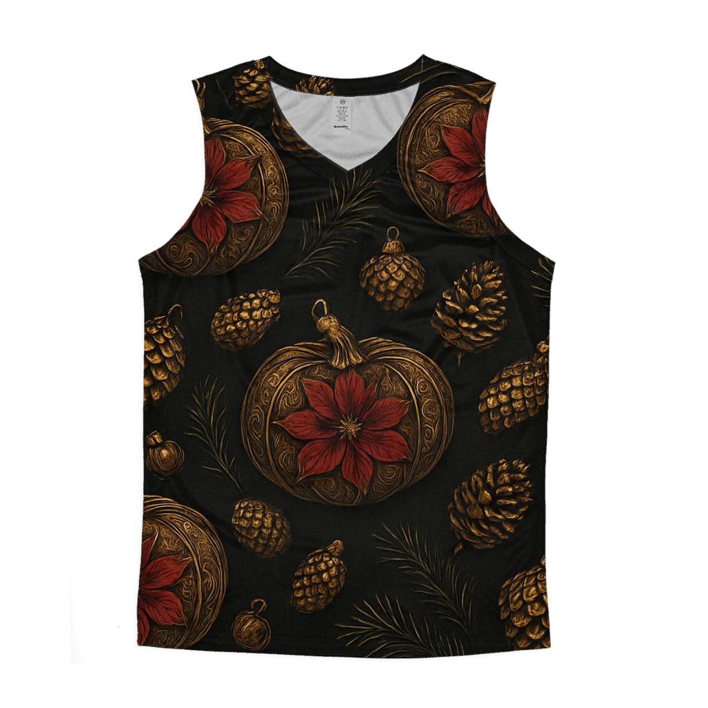 Golden Poinsettia Pumpkin Scatter On Charcoal Black Background trendy fitted tank tops