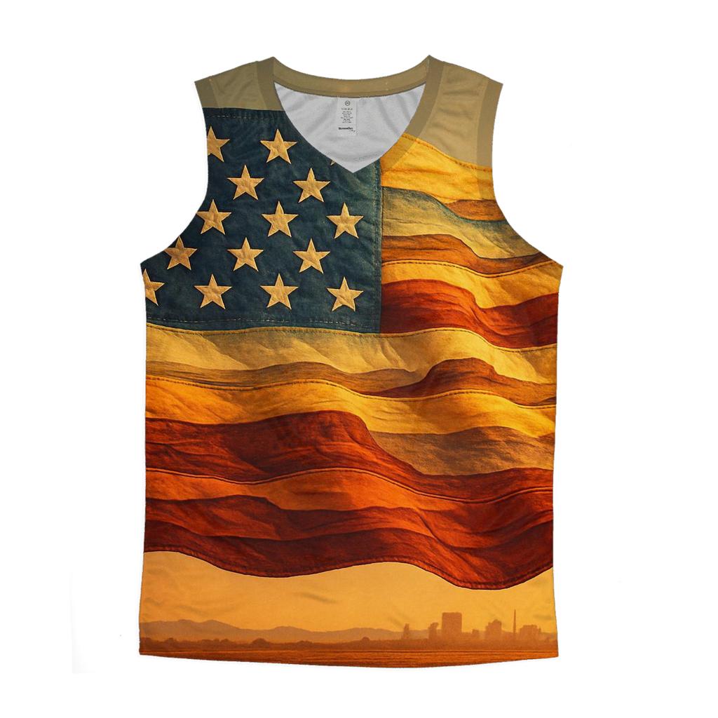 Prairie Skyline Patchwork Flag trendy fitted tank tops