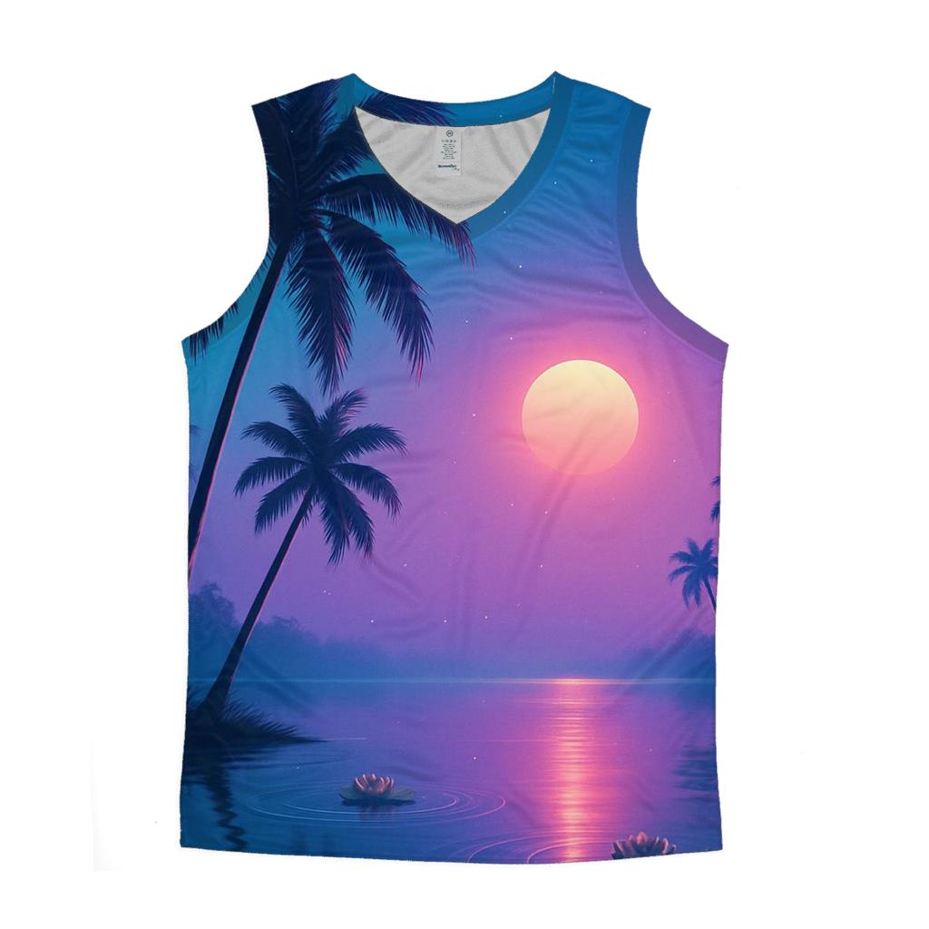 Neon Lagoon Dusk Palms trendy fitted tank tops
