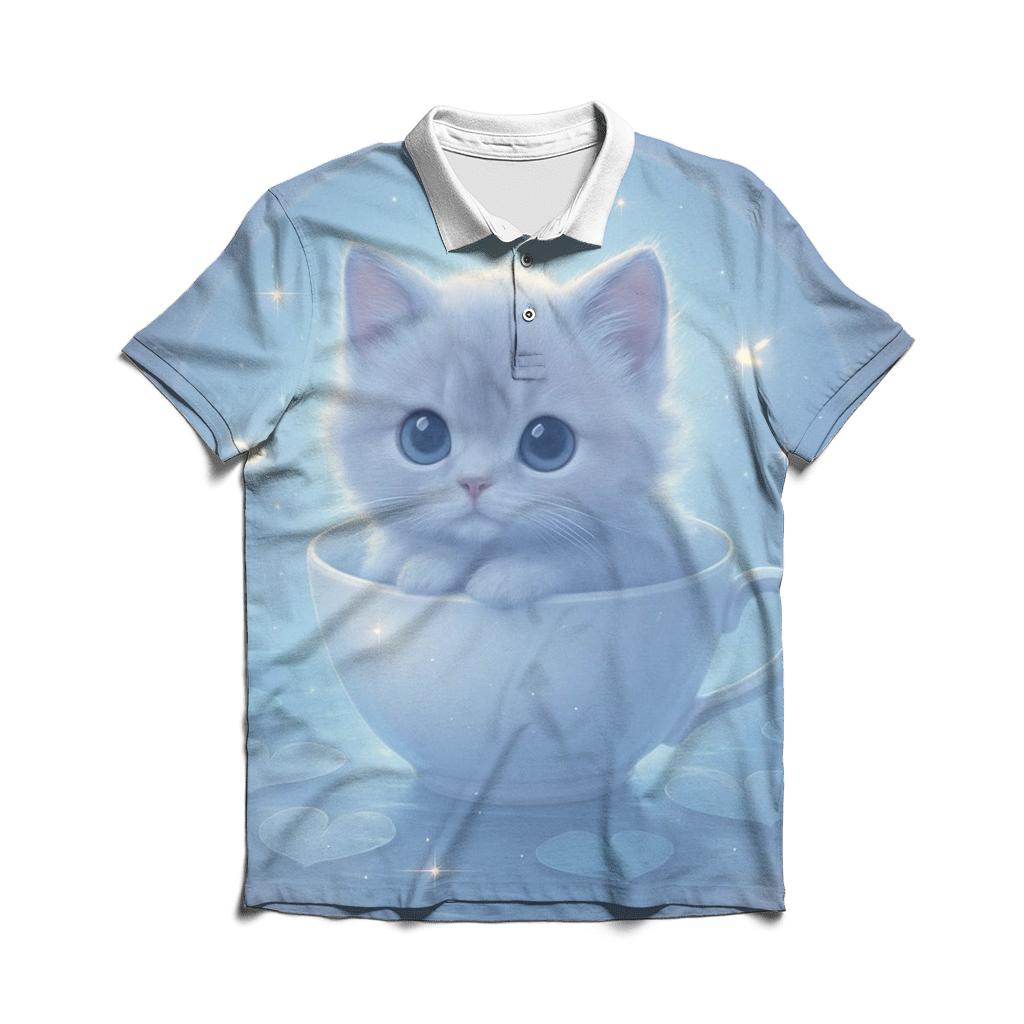 Moonlit Teacup Kitten Drift embroidered polo tops