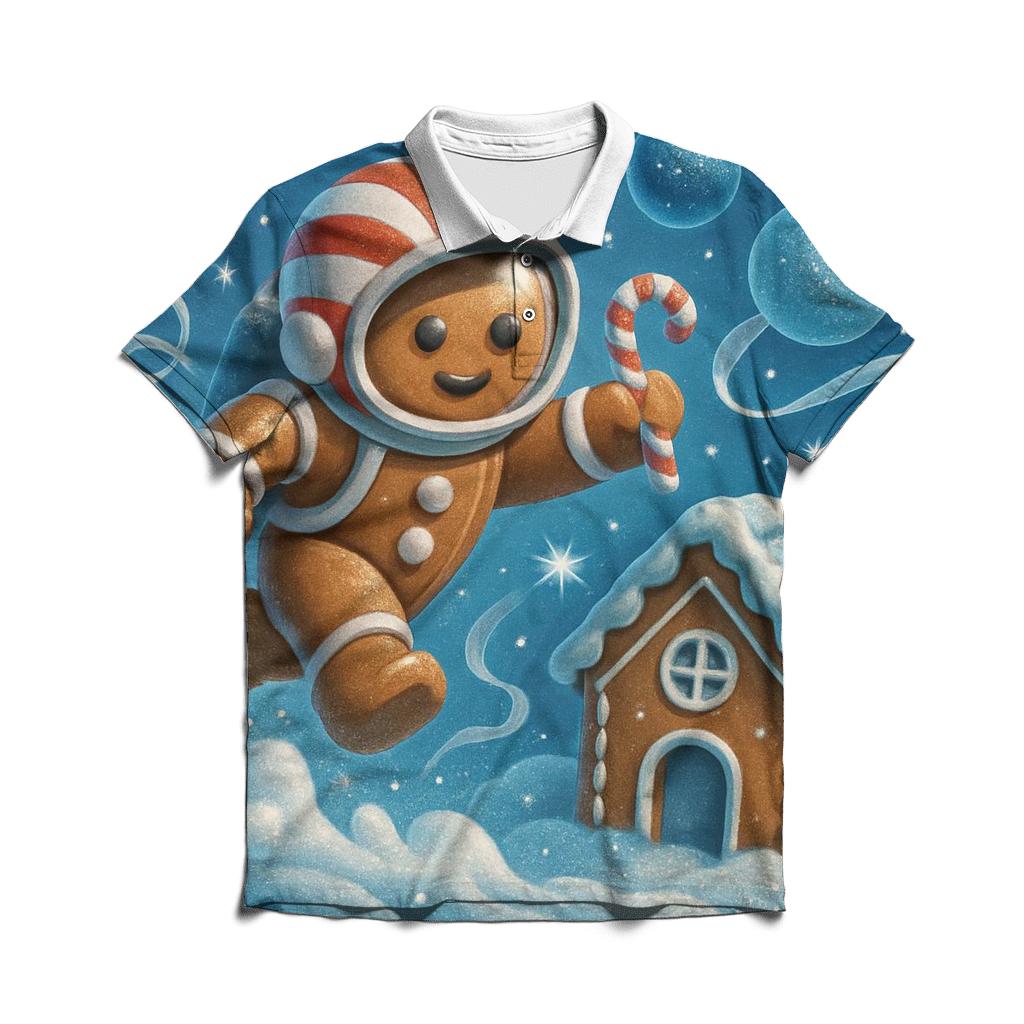 Gingerbread Astronaut Cookie Crash Landing premium cotton polo shirts