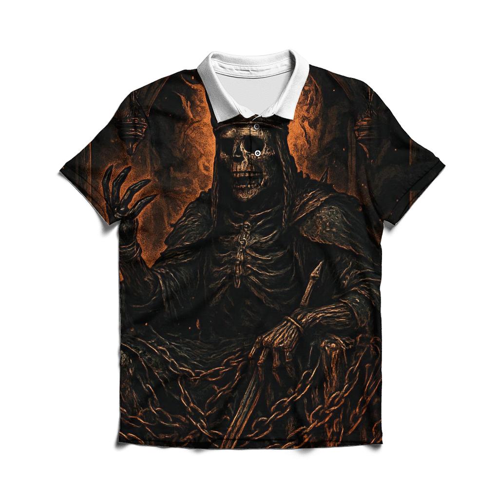 Crowned Wraith King On The Furnace Throne personalized polo shirts