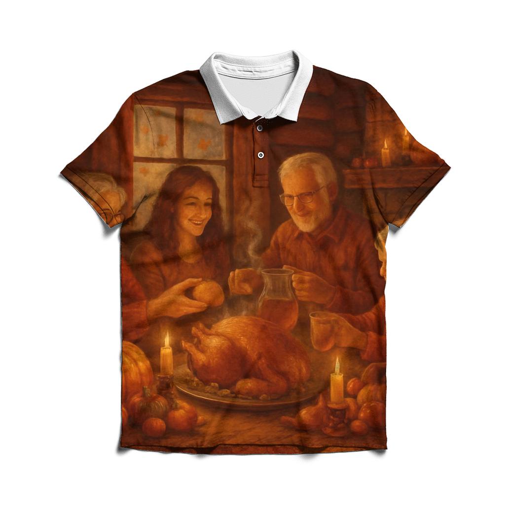 Candlelit Gratitude Cabin Feast premium cotton polo shirts