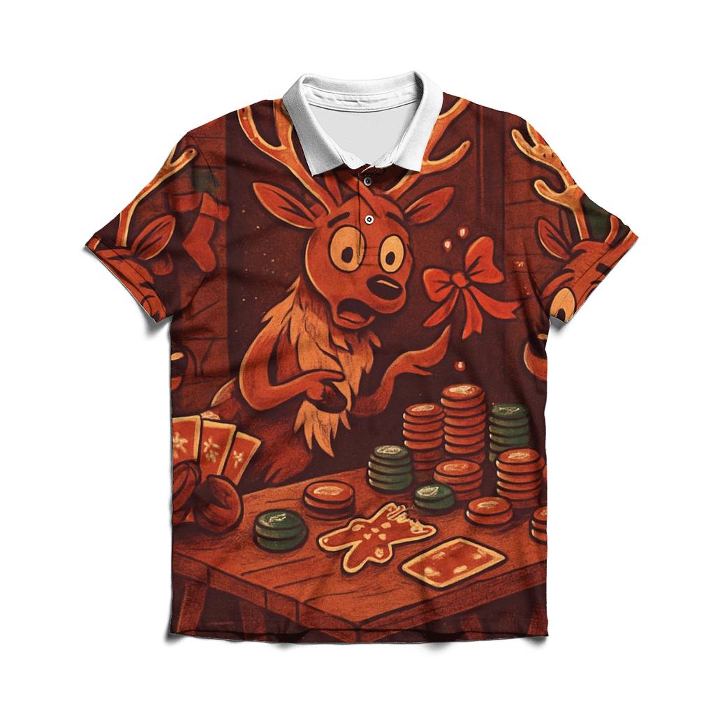 Reindeer Card Game Cabin Chaos classic pique polos
