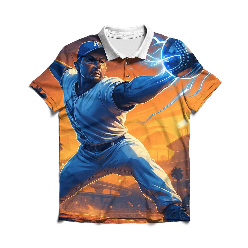 Chrome Fastball Over Sunset Freeway premium cotton polo shirts