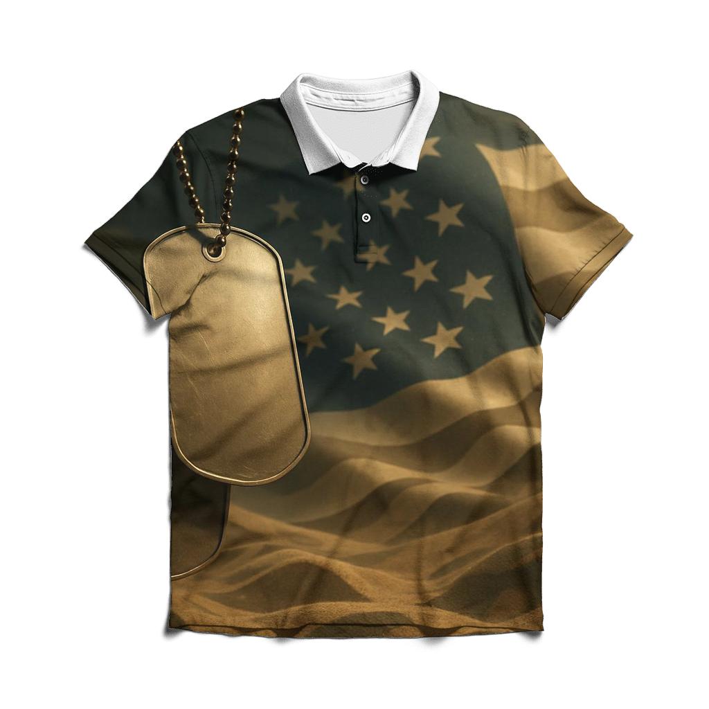 Dog Tags Over Desert Camo Flag Mirage classic pique polos