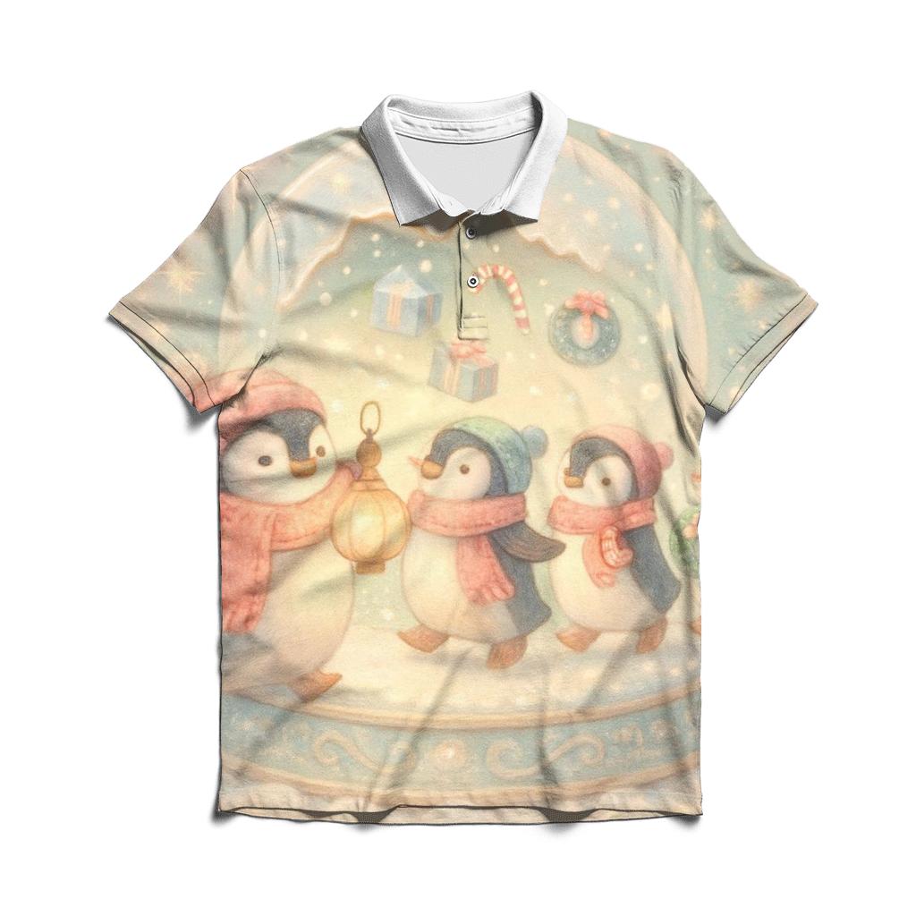 Snow Globe Penguin Parade Carousel designer slim fit polos