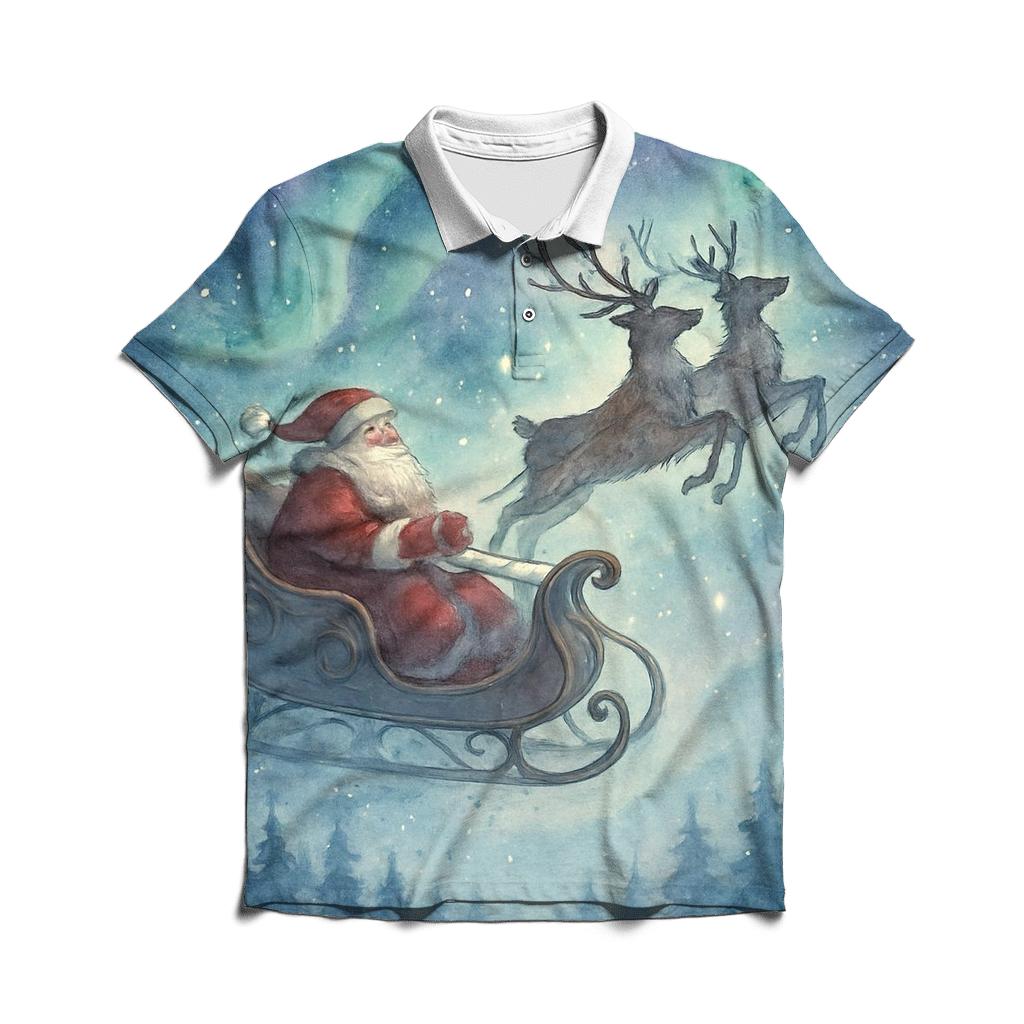 Watercolor Moonlit Sleigh Whisper casual sports polo shirts