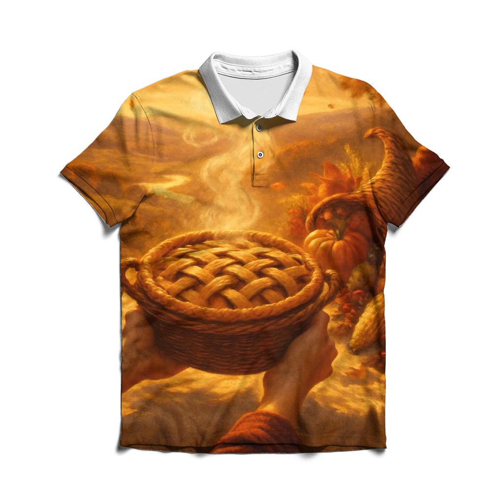 Golden Hour Table On A Hillside Overlook embroidered polo tops
