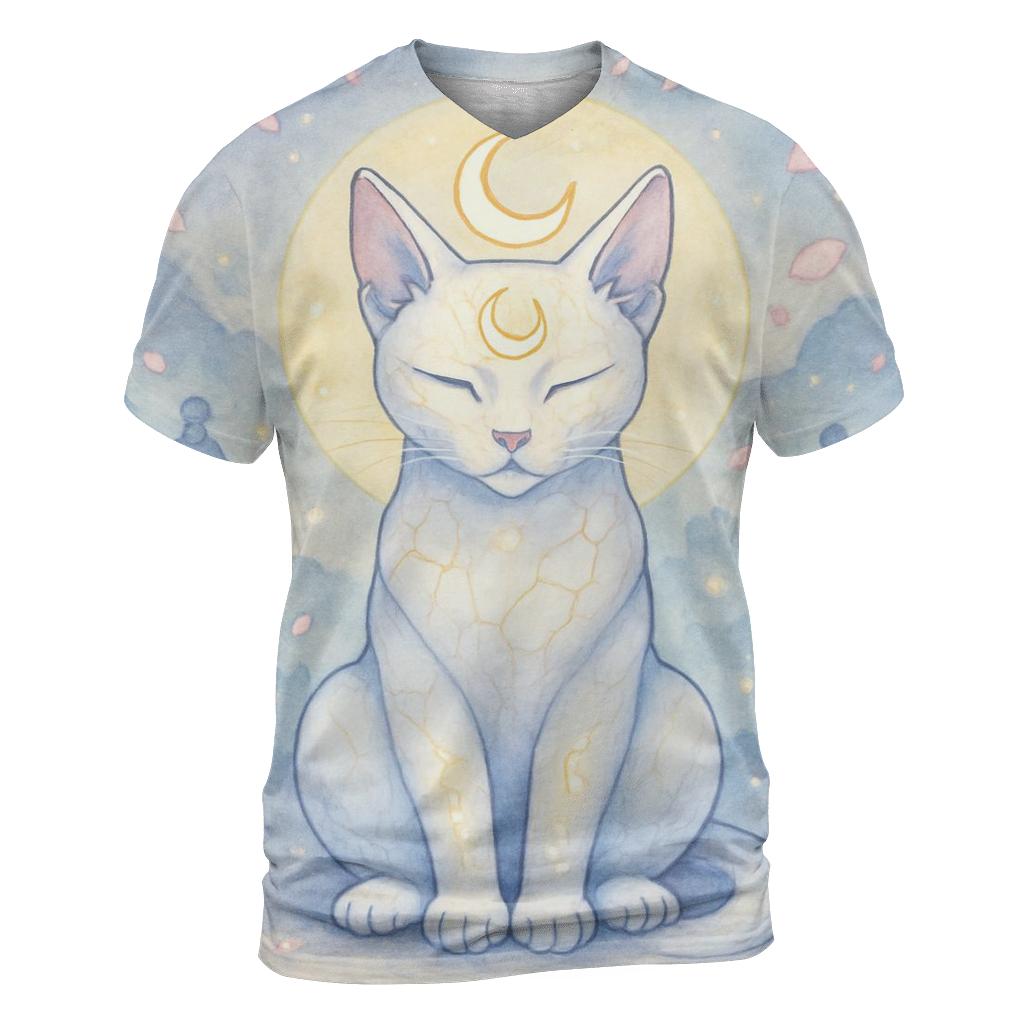 Porcelain Moon Shrine Cat artistic all-over print tops