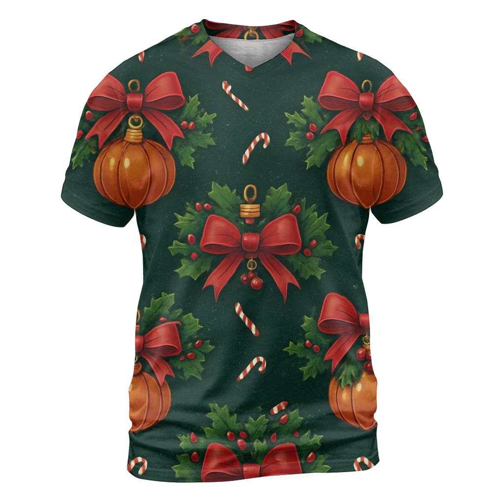 Holly Wrapped Pumpkin Ornament Lattice On Midnight Green Background custom all-over print shirts